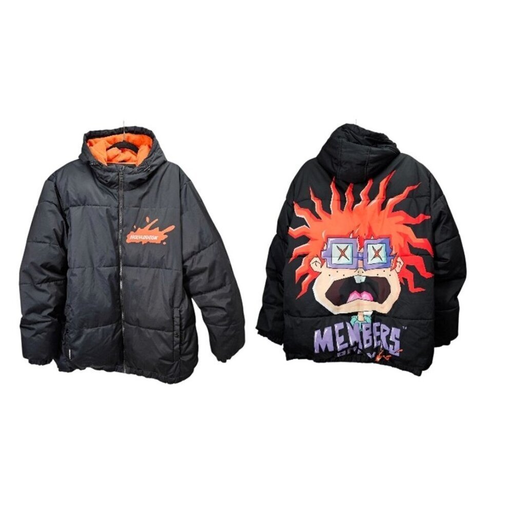 Members Only x Nickelodeon Rugrats Chuckie Y2K Hooded Graphic Black Puffer Coat